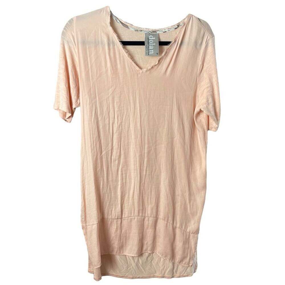 DOLAN Left Coast Nude Raw Edge Soft V-Neck Tee, Long-Line, Lounge, Minimalist, M